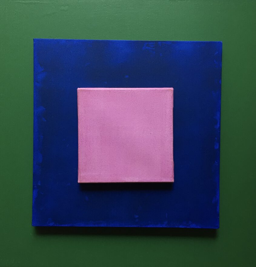 Quadrat mit geometrischen Feldern, Farbfeldmalerei von Thomas Kausel